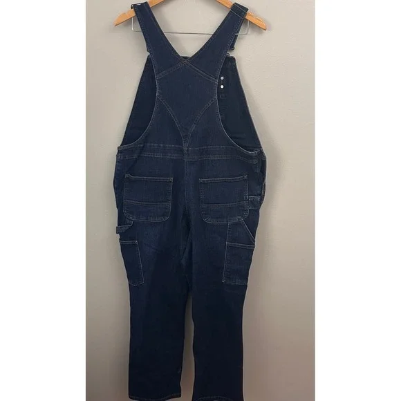 Carhartt Bib Overalls Womens 12/14 Short Dark Wash Denim Rugged Flex Double Knee - Picture 2 of 11